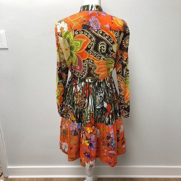 Gucci Fit And Flare Dress Womens 40 Small Floral Printed Belted Boho Designer - Picture 6 of 13